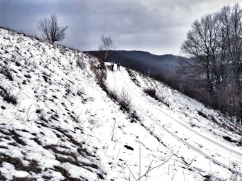 Scenic view of landscape against sky during winter