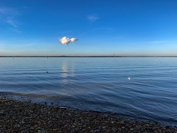 Scenic view of sea against blue sky