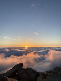 Scenic view of mountains against sky during sunset