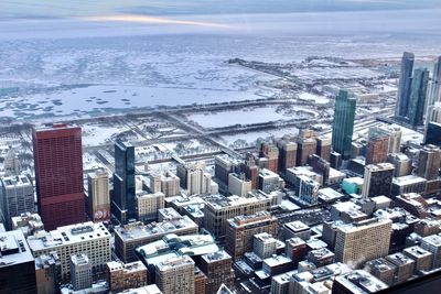 High angle view of buildings in city