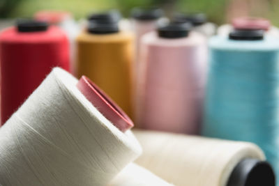 Close-up of multi colored books on table