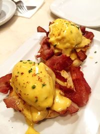 Close-up of breakfast served in plate