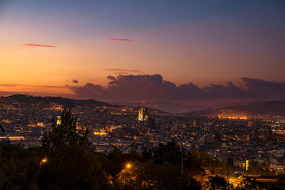 Panoramic view of barcelona with sagrada familia at the center of the image