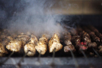 Close-up of meat on barbecue grill