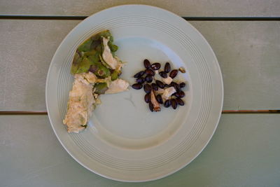 High angle view of breakfast served on table