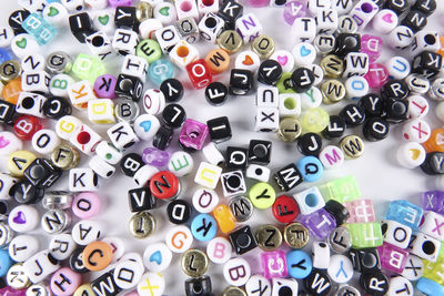 Full frame shot of colorful alphabet beads