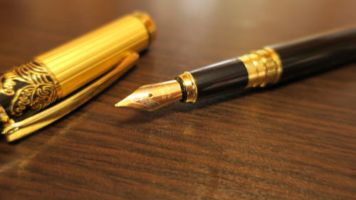 High angle view of pen on table