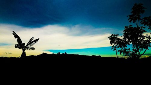 Silhouette of trees against cloudy sky