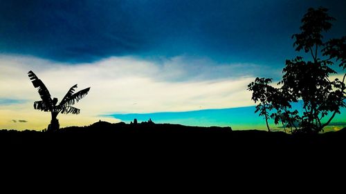 Silhouette of trees against cloudy sky