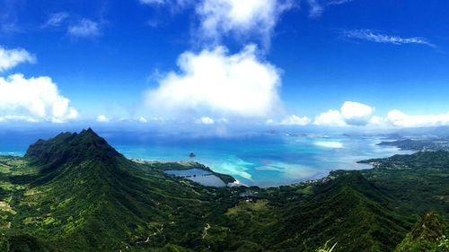 Scenic view of sea against cloudy sky