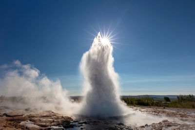 Strokkur geyser in the geysir geothermal area along the golden circle of iceland