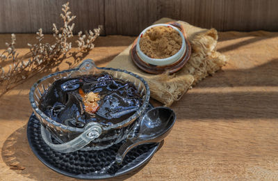 High angle view of food on table