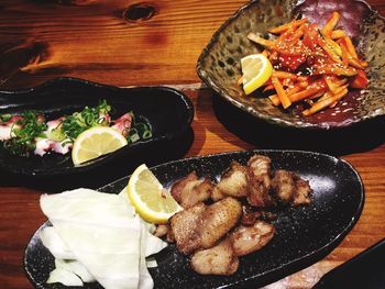 High angle view of food in plate on table