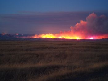 Scenic view of field against sky during sunset