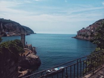 Scenic view of bay against sky