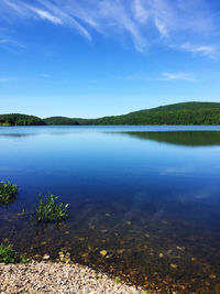 Scenic view of lake against blue sky