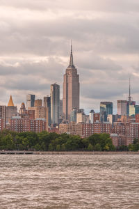 View of buildings in city against cloudy sky