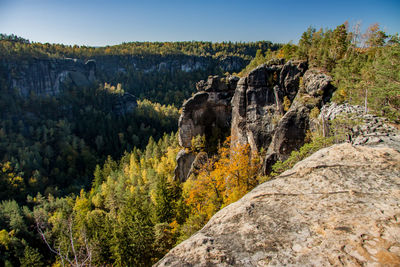 Rock formations on landscape against sky