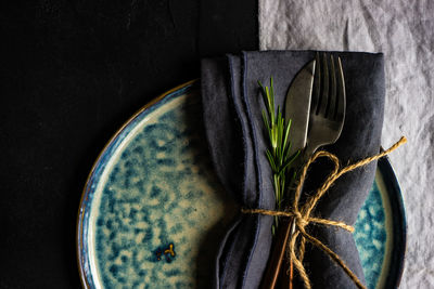 High angle view of potted plant on table