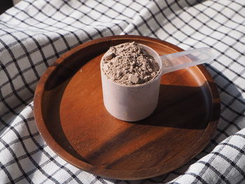 High angle view of drink on table