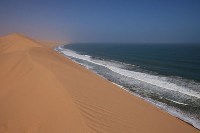 Scenic view of beach against clear sky