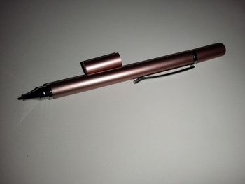 High angle view of pen on white background