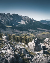 Scenic view of mountains against clear sky