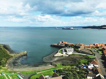 High angle view of sea against sky