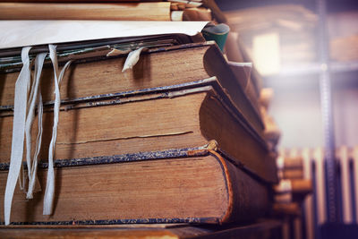 Close-up of old book on table