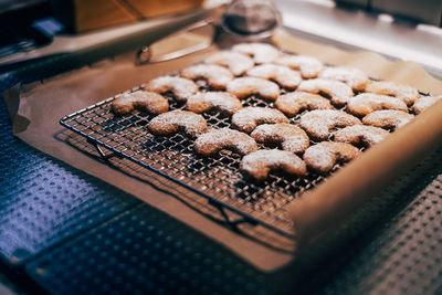 High angle view of cookies on table