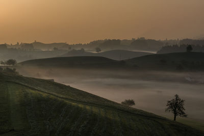 Scenic view of landscape against sky during sunset