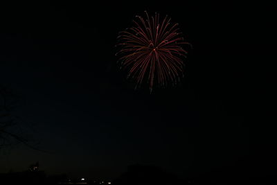 Low angle view of fireworks in sky at night