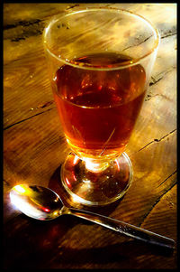 Close-up of beer in glass on table