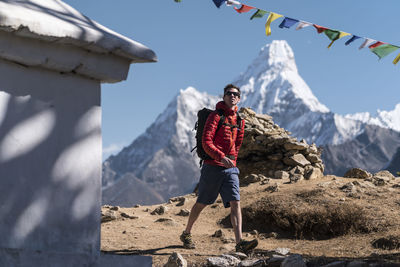 Man hiking on the ama dablam expedition, khumbu, nepal