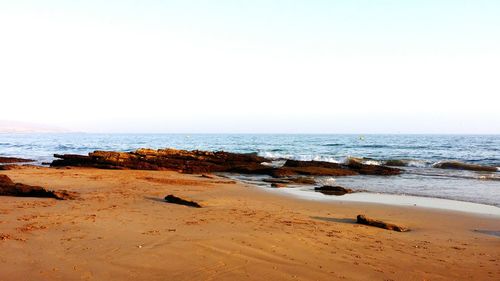 Scenic view of beach against clear sky