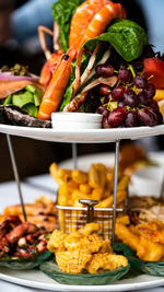 Close-up of food served on table