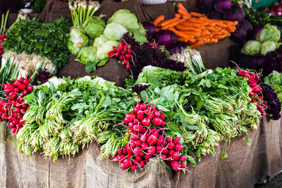 High angle view of vegetables for sale at market