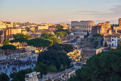 High angle view of coliseum buildings in city