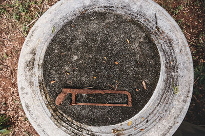 High angle view of old machine part