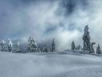 Scenic view of snow covered landscape against sky