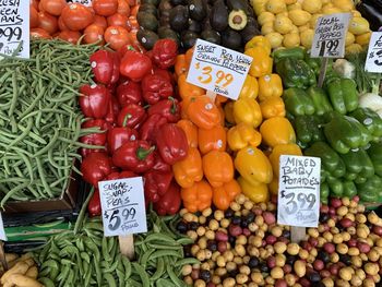 High angle view of vegetables for sale in market