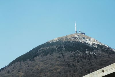 Low angle view of built structure against clear blue sky