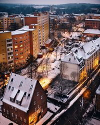 High angle view of city during winter