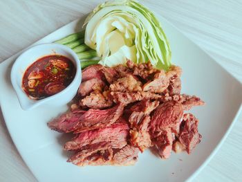 High angle view of meal served in plate