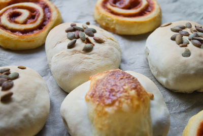 High angle view of homemade bread on table