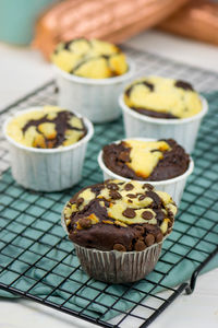 Close-up of cupcakes on table