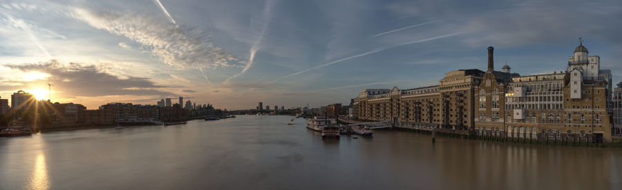 Panoramic view of buildings against cloudy sky
