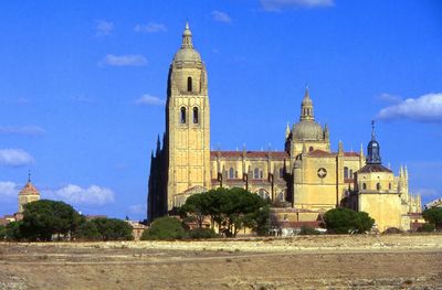 Low angle view of church against blue sky