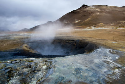 High angle view of smoke emitting from hot spring