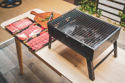 High angle view of food on table